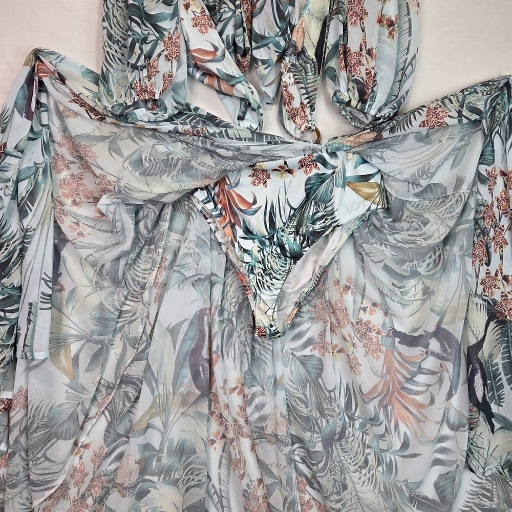 L’ATISTE by Amy Tropical Cut Out Maxi Dress Size L Elastic Waist Slit - Picture 8 of 9